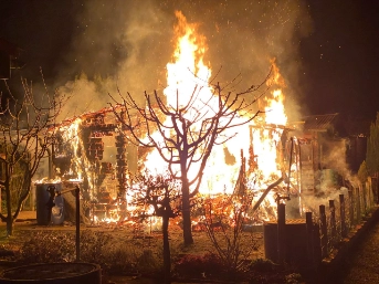 Flammen zerstören Gartenhaus
